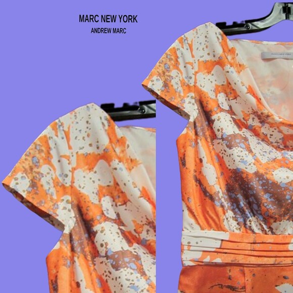 MARC NEW YORK NEW Abstract Watercolor Art Cowl Neck Pleated Dress 8 - Picture 4 of 11
